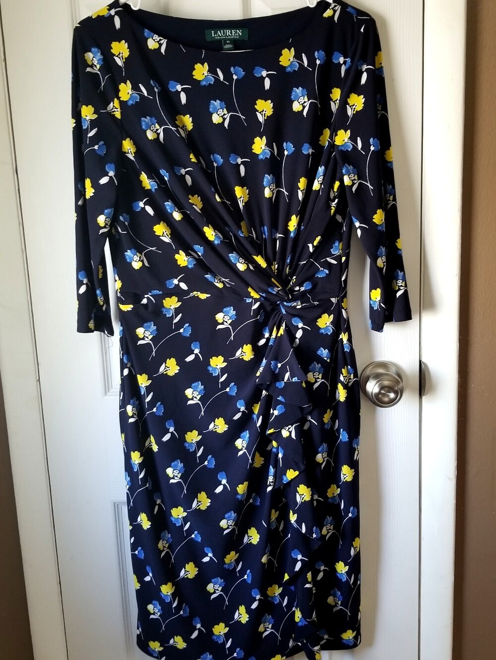 ❗Ralph Lauren Navy Yellow Floral Ruffle Front Dress 10❗